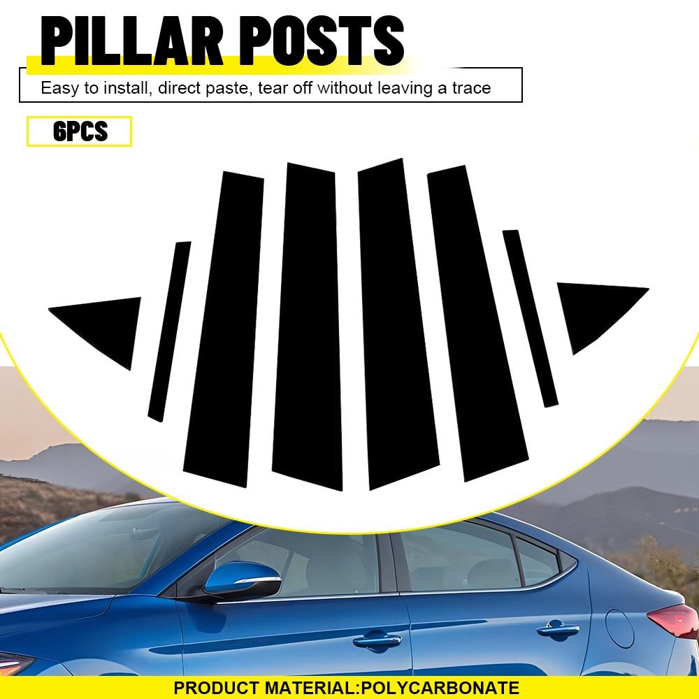 Door Side Trim Pillar Post Set For Hyundai Elantra Sedan 2017-2020 – Glossy Black PC Plastic