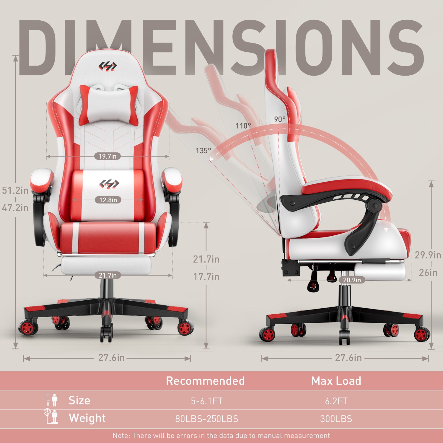 Gaming Chair with Footrest & Massage Lumbar Support, Gamer Chair with Headrest