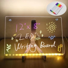 LED Note Board with Colors, Acrylic Dry Erase Board with Light and Stand, Glo...