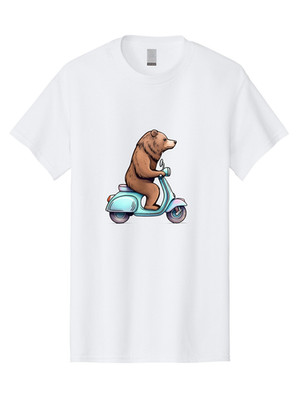 Brown-Bear-On-Motor-Scooter Mens Graphic Tee, 100% Cotton, Casual Summer Wear