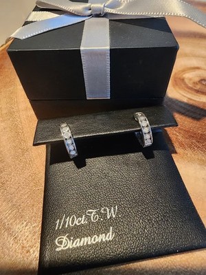 1/10 CT TW Genuine Huggie Earrings In Sterling Silver Kohl's **NEW IN GIFT BOX**