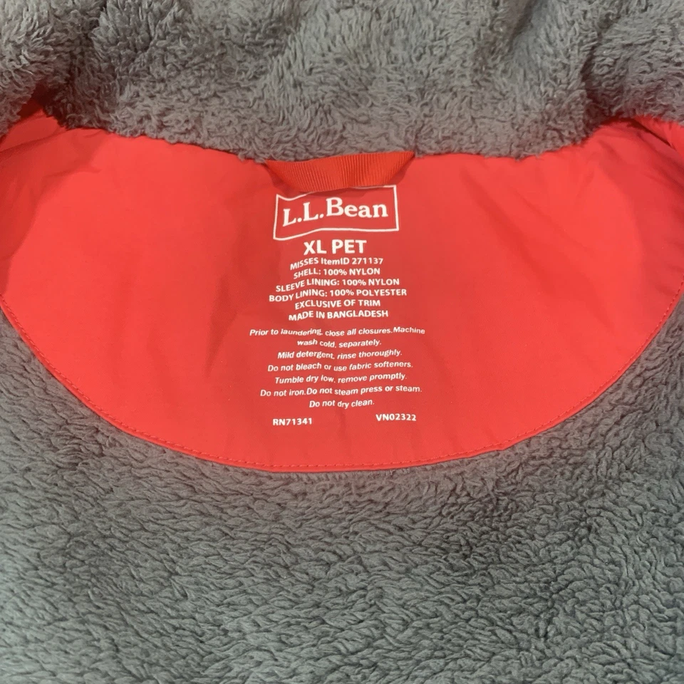 LL Bean XL Pet Misses Full Zip Snap Puffer Rain Jacket Hooded Fleece Lined Red - Image 4 of 4