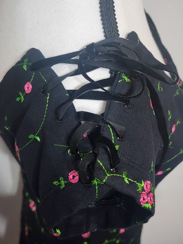 Vintage 90s Betsey Johnson NY Dress Sz M Fit N Flare Embroidered Grunge Skater - Picture 4 of 15