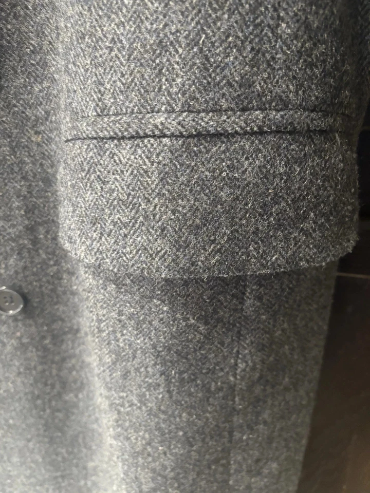 Vintage Christian Dior Monsieur Wool Herringbone Overcoat Men's Gray Black Union - Image 3 of 4