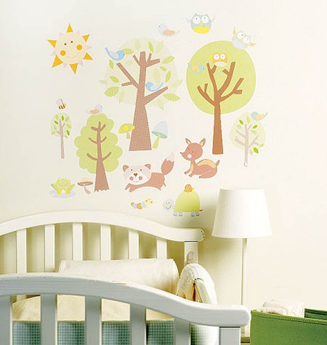 Sticker Babby Tree Woodland Animals Baby Deer Trees Murals Wall Stickers Decals Wallies ...