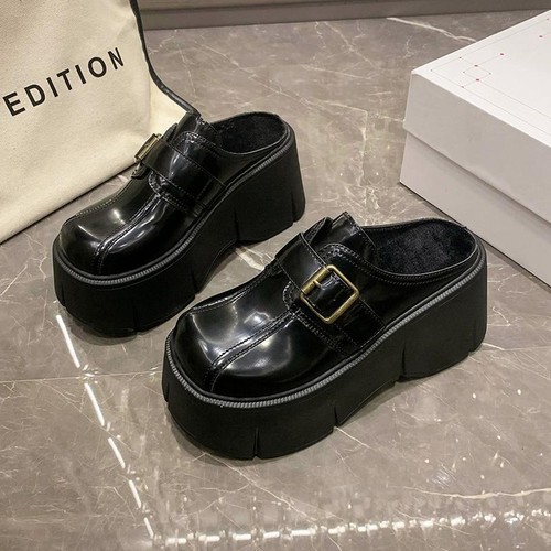 Zapatillas informales sin cordones con hebilla y media punta redonda plataforma plana al tobillo para mujer - Imagen 10 de 10