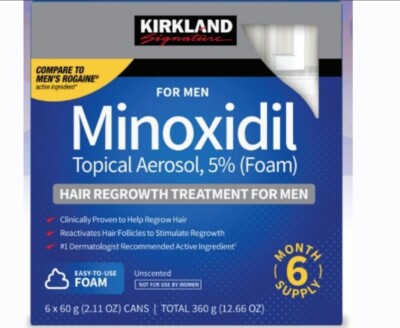 Kirkland Minoxidil 5% Foam Men, Hair Regrowth Hair Loss Treatment 6 Month