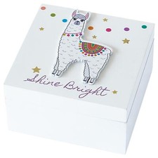 Image of Kids Storage Box Fun Llama Keepsake White 12cm Children Trinket Jewellery Arora