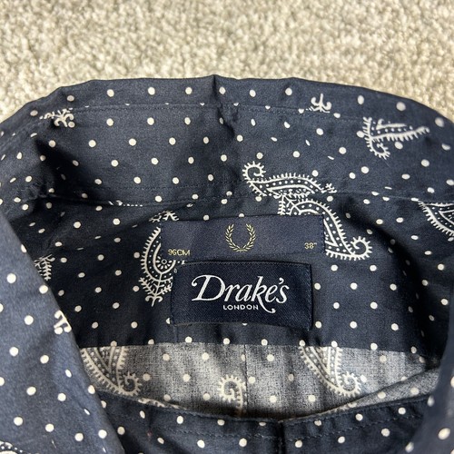 Drake's London Men's Cotton Long Sleeve Button Up Shirt Blue Bandana Print Sz 38 - Picture 4 of 9