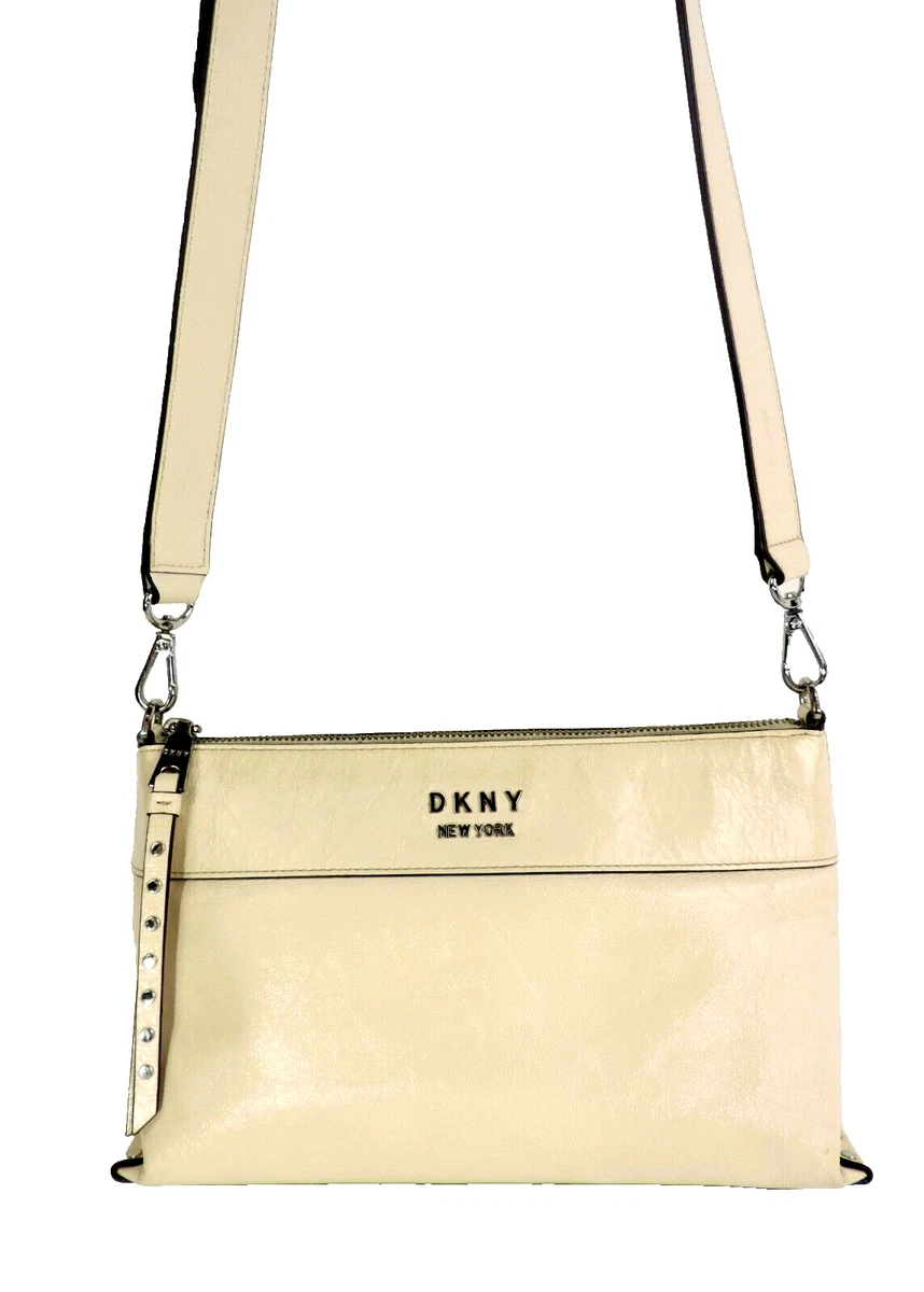 DKNY NEW YORK Ivory Glazed Leather Small Crossbody Shoulder Bag Purse Handbag
