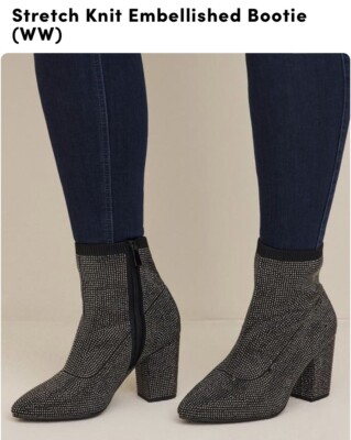 Torrid WW Black Stretch Knit Rhinestone Embellished Heel - Main Image