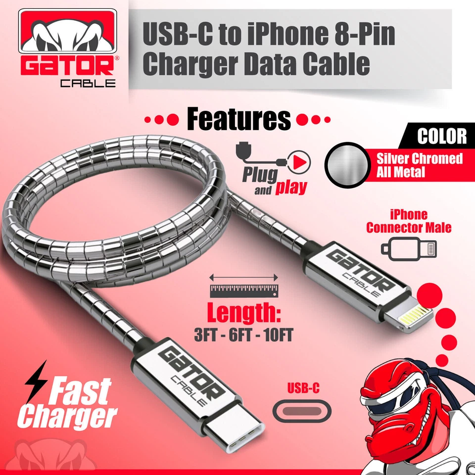 USB-C Fast Charger Cable PD 20W For iPhone 7 8 X 11 12 13 14 Pro Max Plus Metal - Image 2 of 4