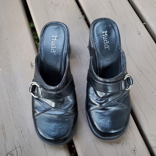 Mulas de plataforma con hebilla de tacón grueso imitación cuero vegano negro barro vintage años 90 y2k - Imagen 4 de 8