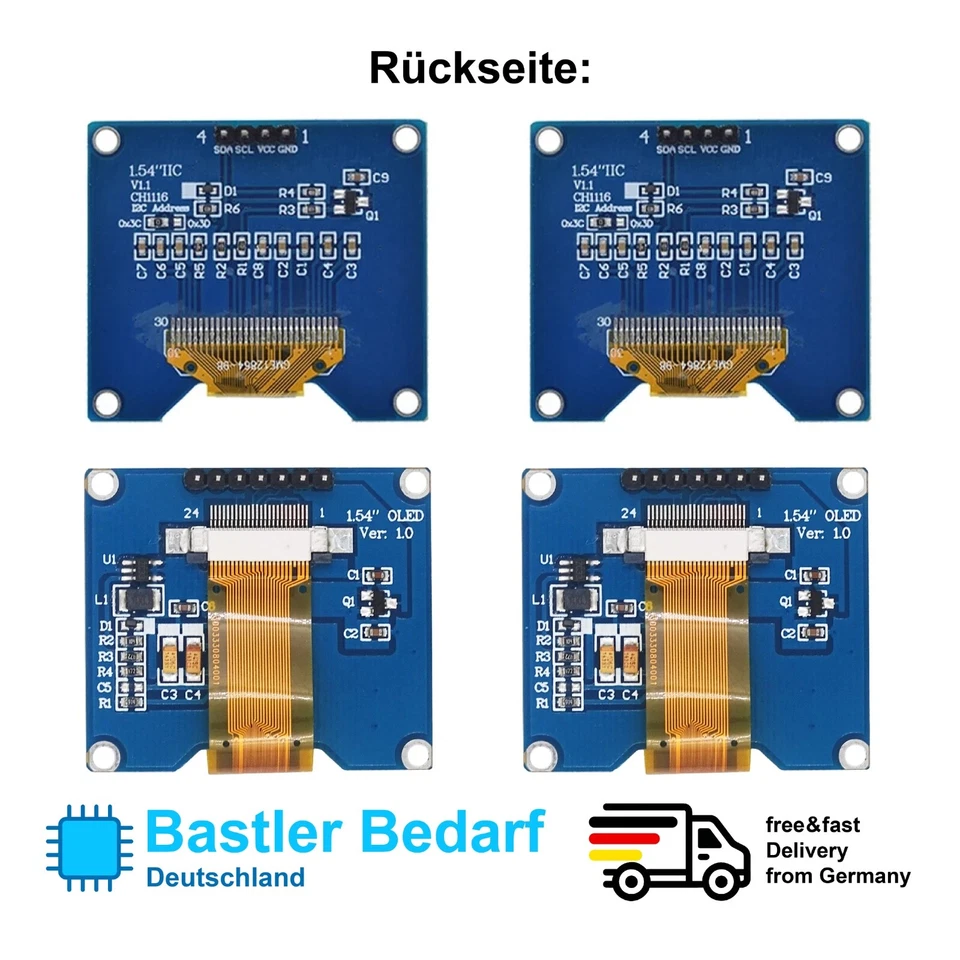 1,54” XXL OLED Display Arduino 128x64 4PIN/7PIN SPI/I2C weiß/blau Raspberry Pi - Bild 2 von 3