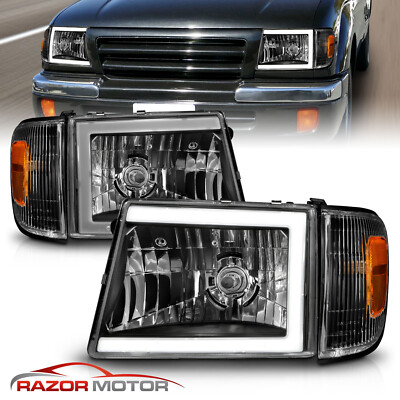 1998 1999 2000 For Toyota Tacoma ''4WD'' Black LED C Light Bar Headlights