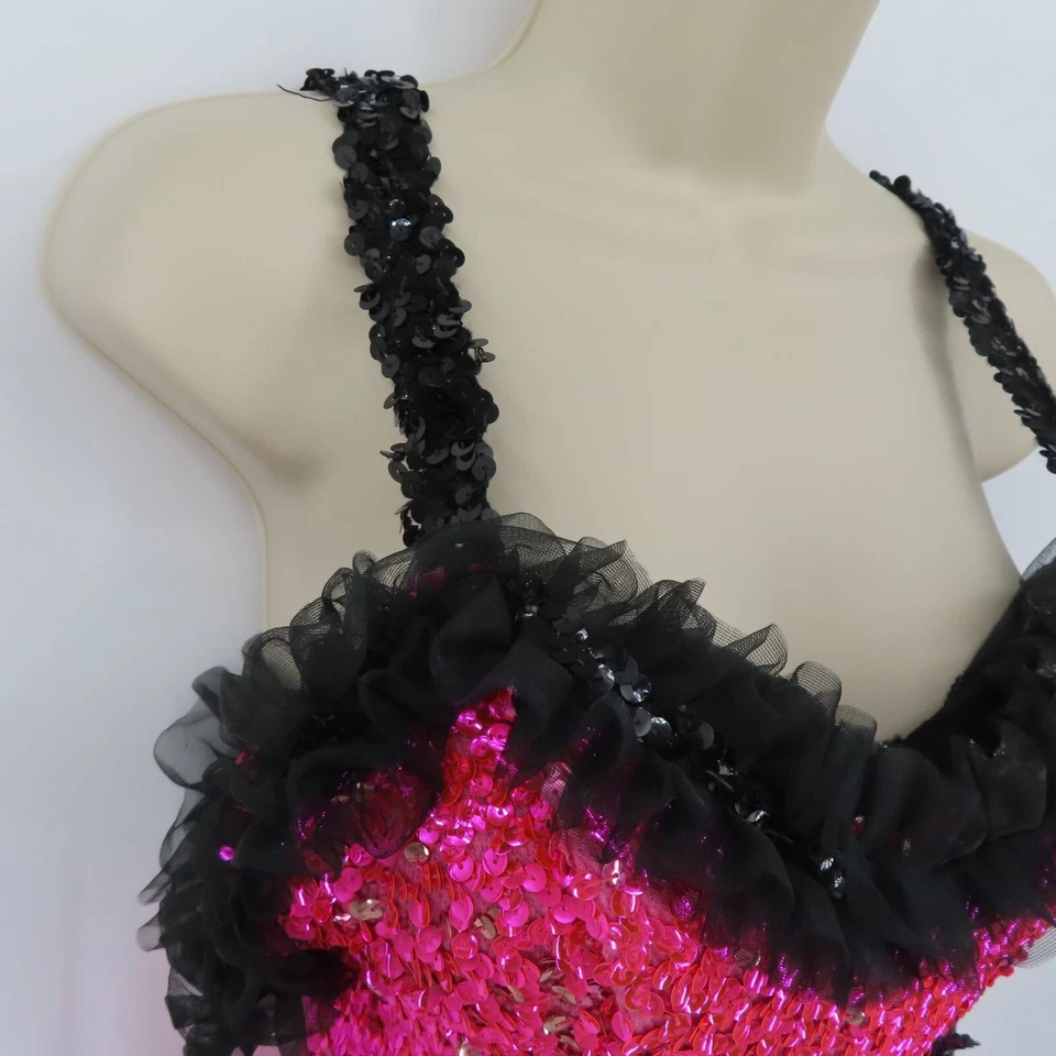 Women Small Pink Black Sequin Can Can Moulin Rouge Dancer Sequin Costume Dress - Image 2 of 4
