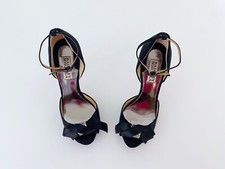 Badgley Mischka Elegant Glam Shoes 5.5 Black Satin Rhinestone Toe