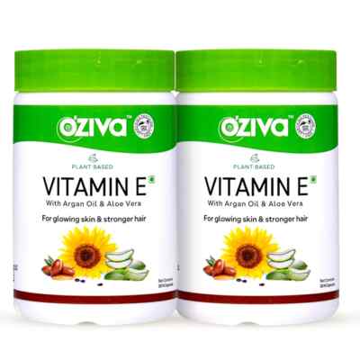 2 x Oziva Plant Based Natural Vitamin E for Glowing Skin & Strong Hair (60 Caps)