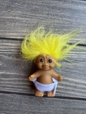 Vintage Russ Troll Doll 3" With Yellow Hair  White Cloth Diaper