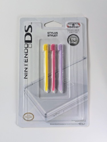 Nintendo DS Lite Stylus Pen 3 Pack Genuine OEM New Sealed Pink Yellow Purple OEM