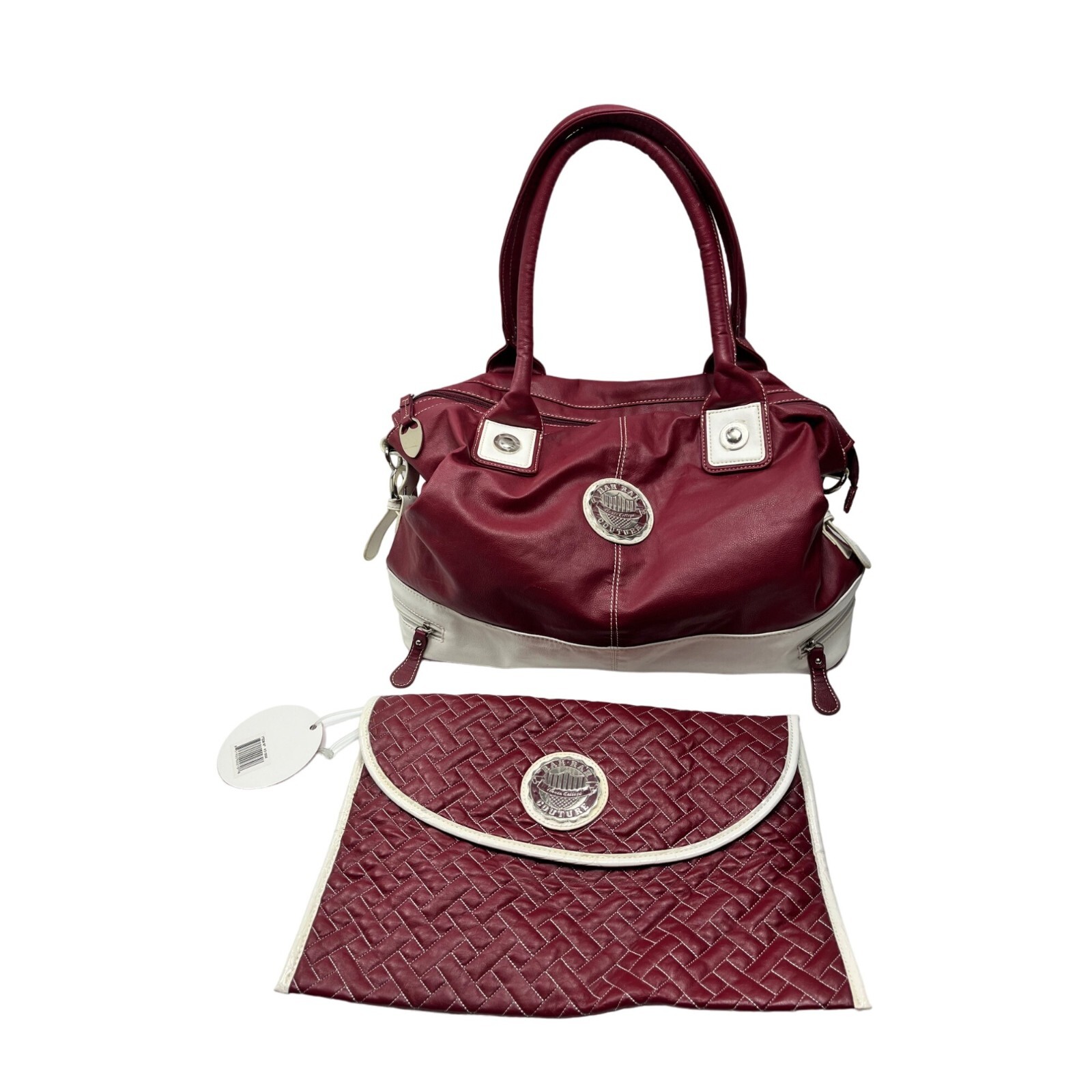 Handbag Couture Red & White Faux Leather Shoulder Bag & Matching Clutch Set C15-image