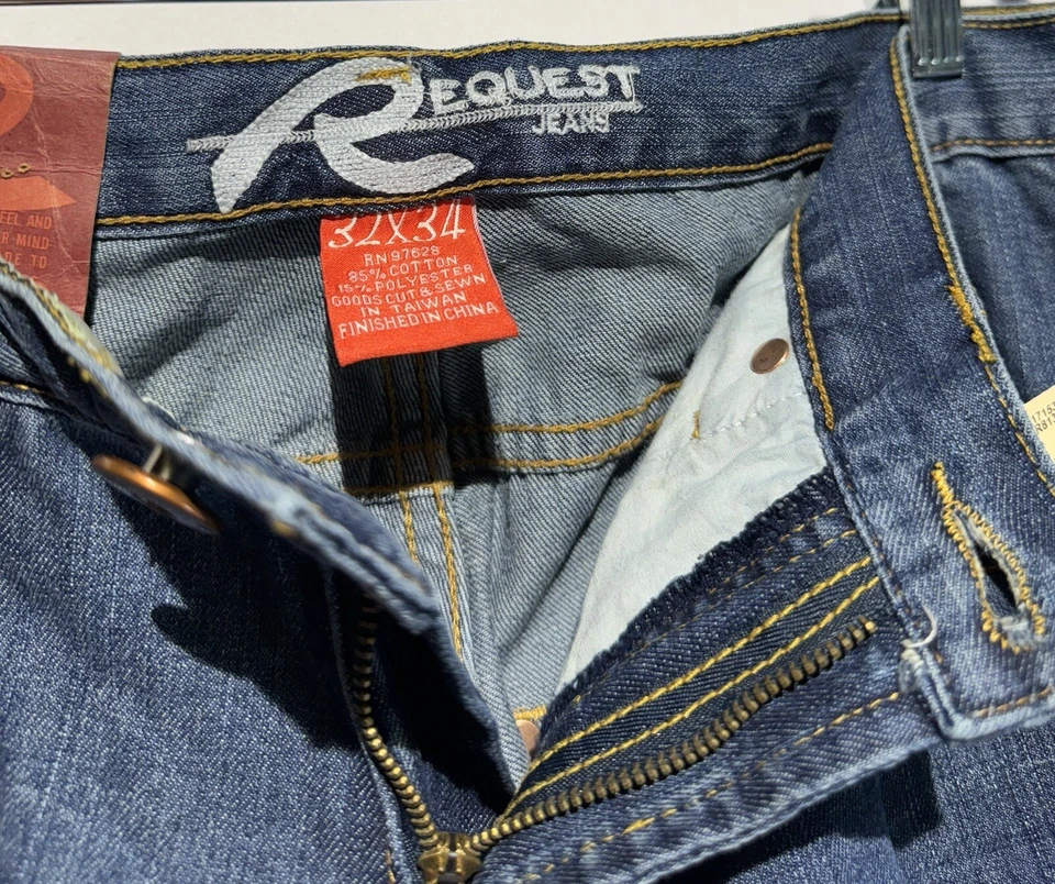 REQUEST JEANS Men's Blue Vintage Denim Pants Graphic Pocket size 32x34 Y2K RARE - Image 2 of 4