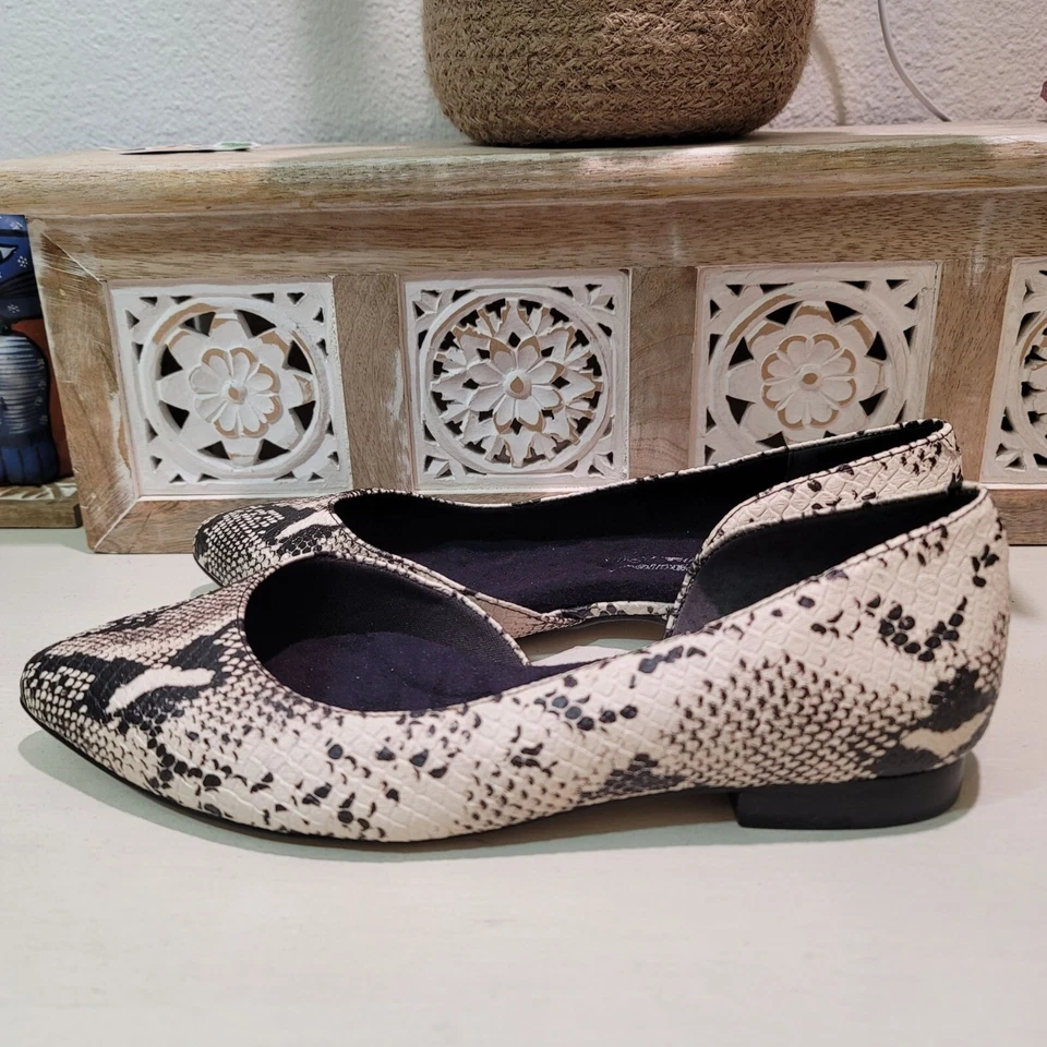 Cunas para caminar Raya serpiente punta D'orsay zapatos planos sin cordones talla 7WW trabajo Foto 3 de 4