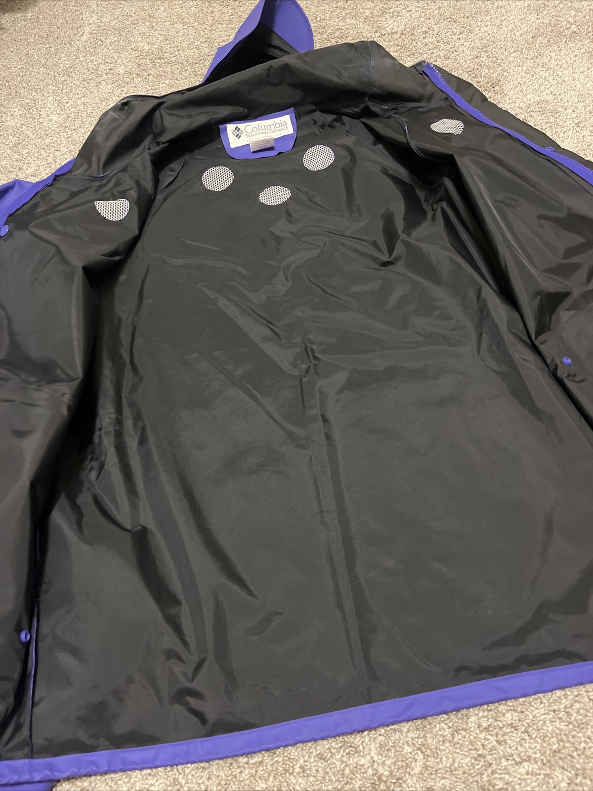 Columbia Sportswear Co Purple PVC rain suit hooded jacket pants Mens