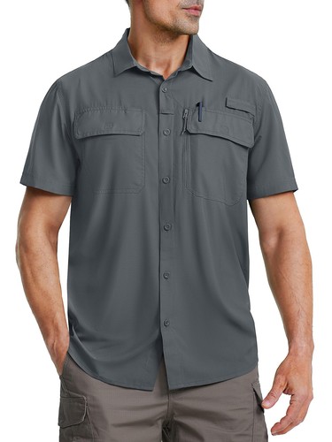 Mens Fishing Shirt Cool Hiking Button Up Quick Dry Short Sleeve UPF50+ Sun Shirt - Picture 14 of 83