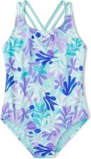 Speedo Girls' Swimsuit -One Piece High Neck Strappy Back Swimwear Size 7 NWT