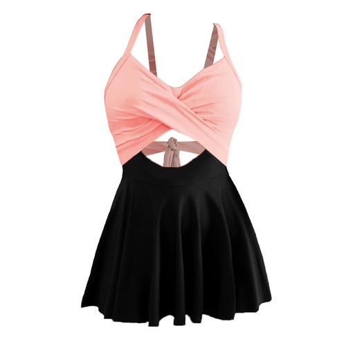 Women Cutout Skirt Swimsuit V Neck Wrap Tie Back Solid Swimdress Bathing Suits - Picture 14 of 43