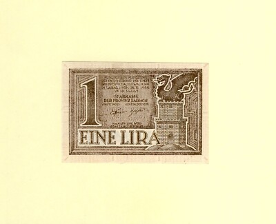 SLOVENIA LAIBACH YUGOSLAVIA 1 LIRA 1944 P-R2 UNC VERY RARE