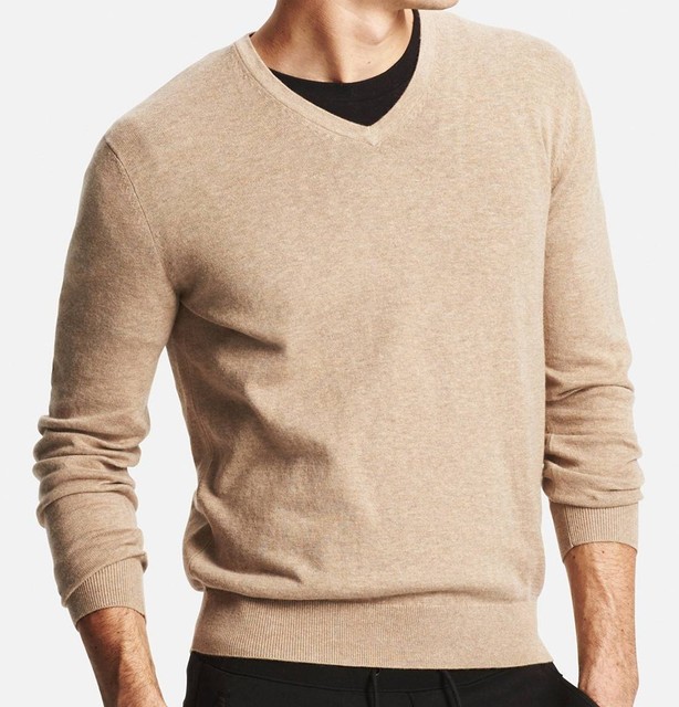 UNIQLO Men's Cotton Cashmere VNeck Sweater Small BEIGE Soft, Elegant
