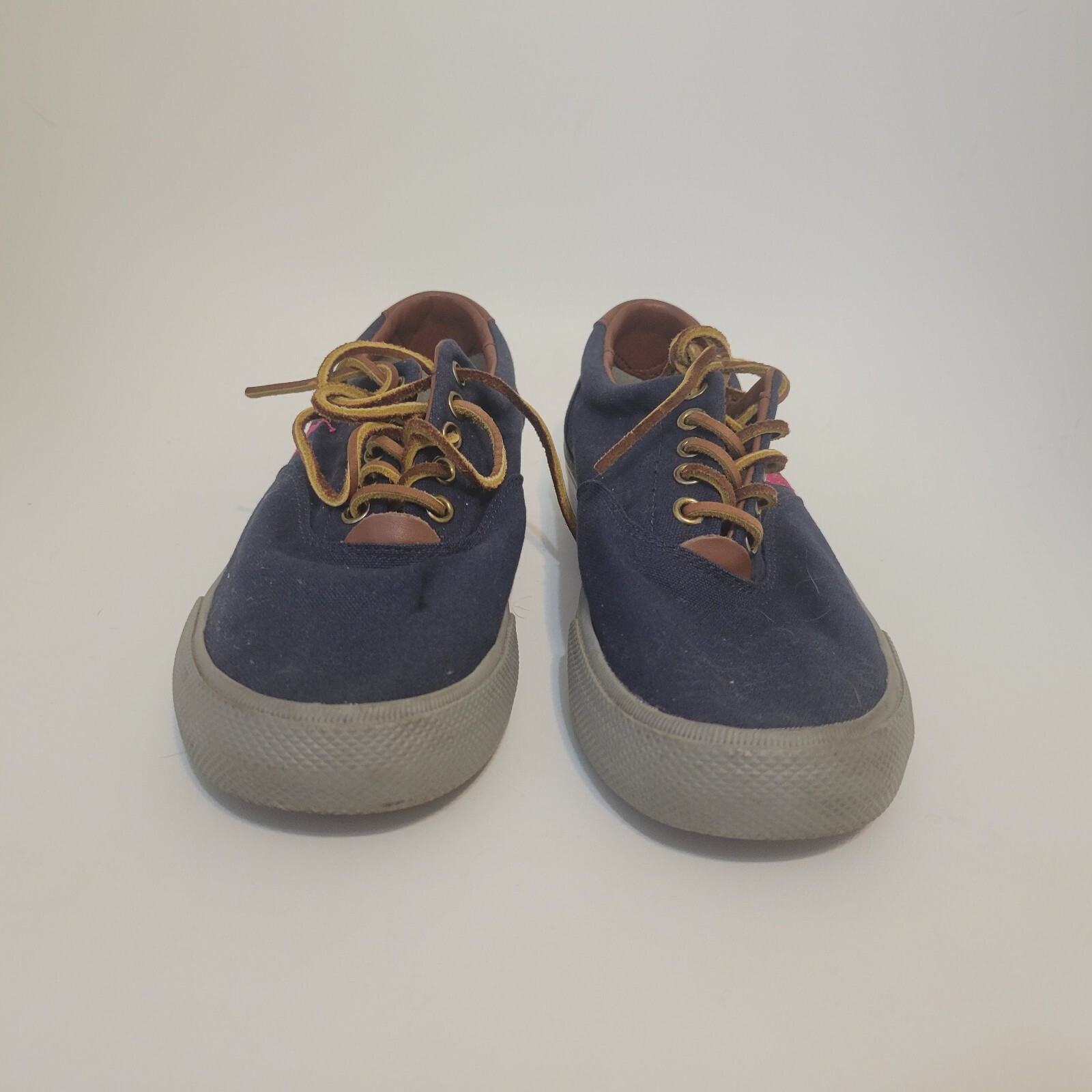 PONY Ralph Lauren Polo Faxon sneaker bassa in tela taglia 8 5 blu navy con frangia rosa e accento