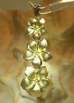 17,5 MM GRADUIERT 14K GELBGOLD DIAMANTSCHLIFF DC HAWAIIANISCHE PLUMERIE BLUME ANHÄNGER