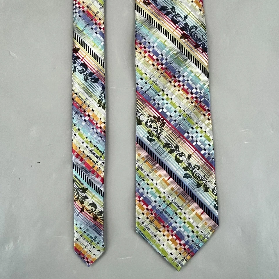 Stacy Adams Necktie Mens Blue Tie Rainbow Geometric Luxury Formal Work Striped - Image 2 of 4