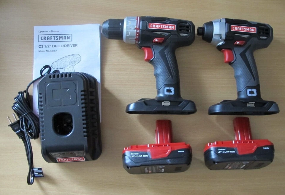 Craftsman 955233 Lithium-Ion 19.2V 2 Piece Tool Combo Kit Drill Impact Open Box - Image 2 of 4