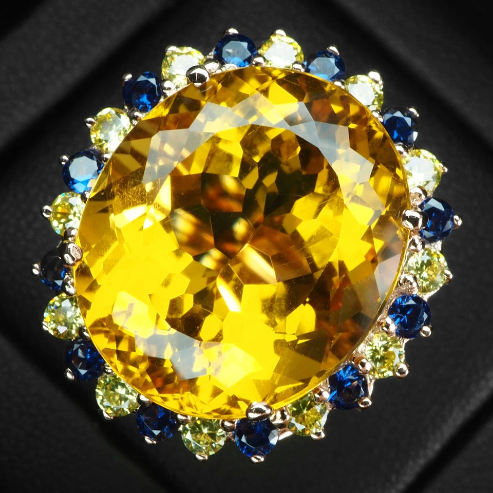 Preciosos anillos con halo de oro rosa de plata de ley 925 de 22,80 quilates de citrino amarillo dorado Foto 2 de 4