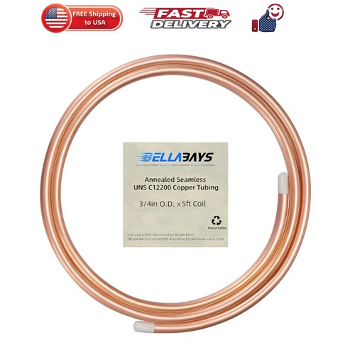 Copper Tubing 3/4" OD x 0.687" x 5 ft, 99.9% C12200 ASTM B280 Refrigeration A...