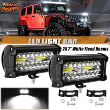 Pair 7" Inch LED Work Light Bar Fog Lamp Offroad Driving Truck White Flood Beam