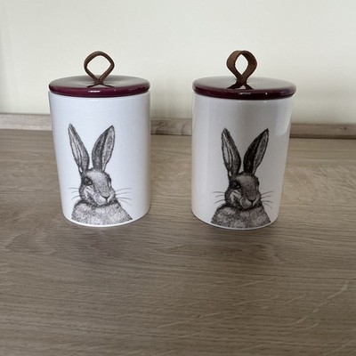HASE KERAMIK TÖPFE x 2 - KERAMIK - SCHMUCKSTÜCK - AUFBEWAHRUNG - ORNAMENT - HASE - SEHR GUTER ZUSTAND