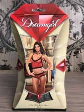 Dreamgirl DG5611 Red Stretch Fishnet Camisole With Matching Boy Short One Size
