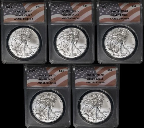 2024 Silver American Eagle $1 ANACS MS70 - 5 Coin Lot STOCK