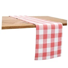  Franklin Coral Table Runner 13" x 72" Buffalo Check Gingham Plaid Woven Coral 