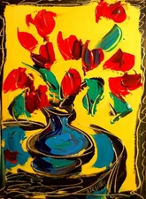 FLORAL RED  ART -  GICLEE  Painting Stretched Canvas Impressionist KAZAV