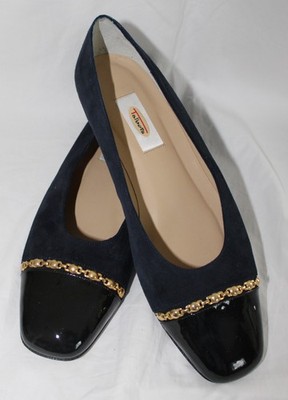 Women's Talbots Ellery Chain  & Block Pumps Navy Suede, Patent Leather Toes 9M