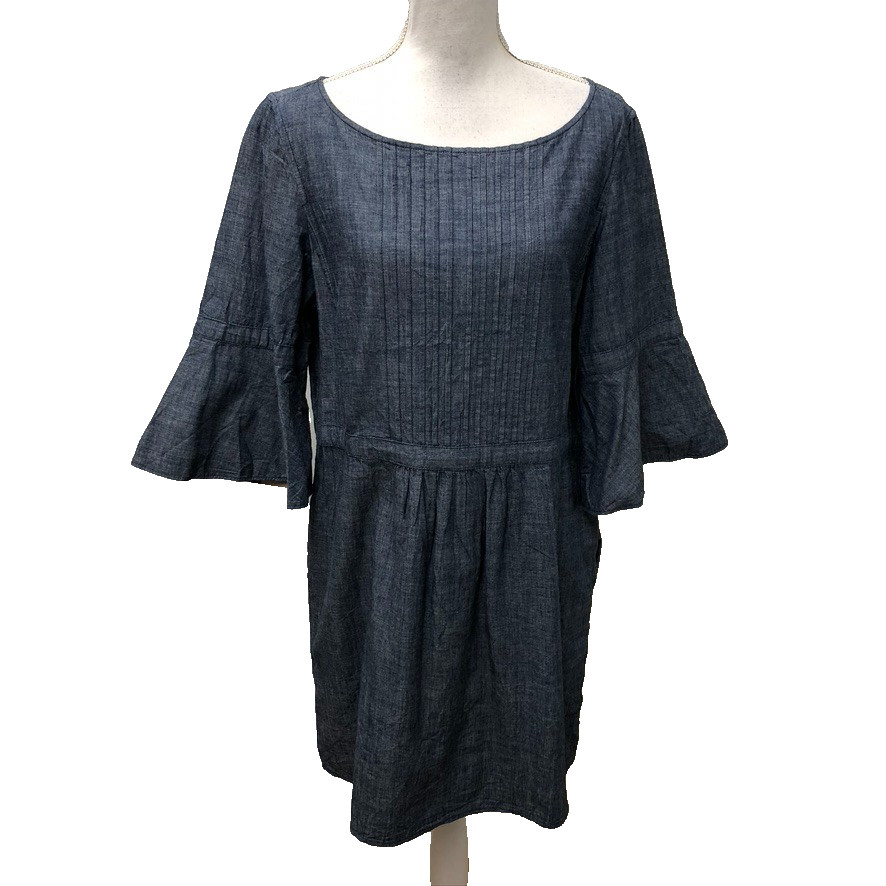 Burberry Michelle Bell Sleeve Chambray Dress Womens 12 Blue Career Teacher