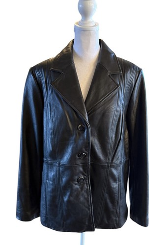 90s Wilsons Black Leather Thinsulate Lined Button Front Blazer Jacket Gr. XL - Bild 1 von 16