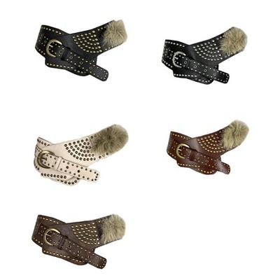 Rivet Studded Belt Vintage Furry Furs Patchworked Corset for Hiphop Dancing