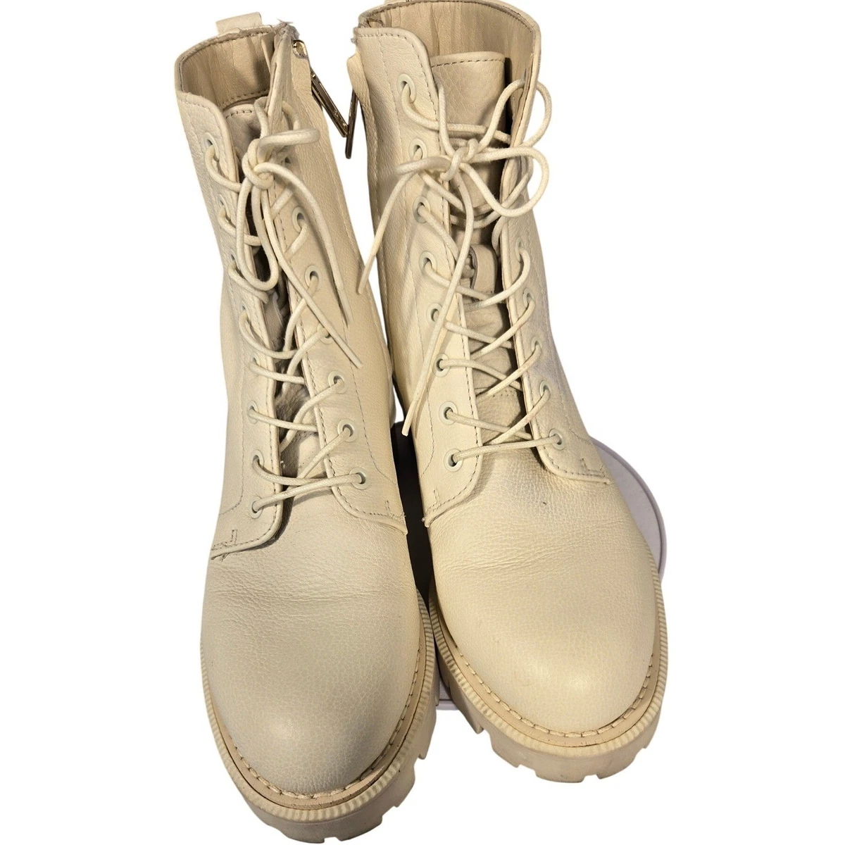 Women’s Tan Leather Lace-Up Boots Sam Edelman 8 SAM EDELMAN Womens Beige Knit Comfort Water Resistant  main image 2